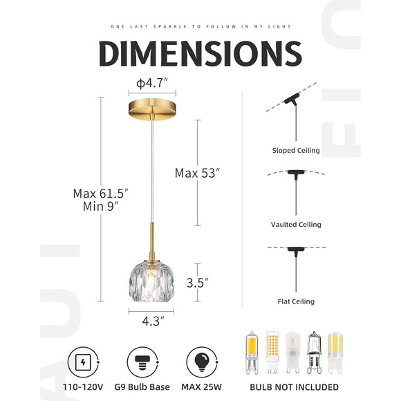 AUTELO 2-Pk Gold Pendant Lights Kitchen Island - Heavy Crystal Vintage Pendants - Picture 5 of 11